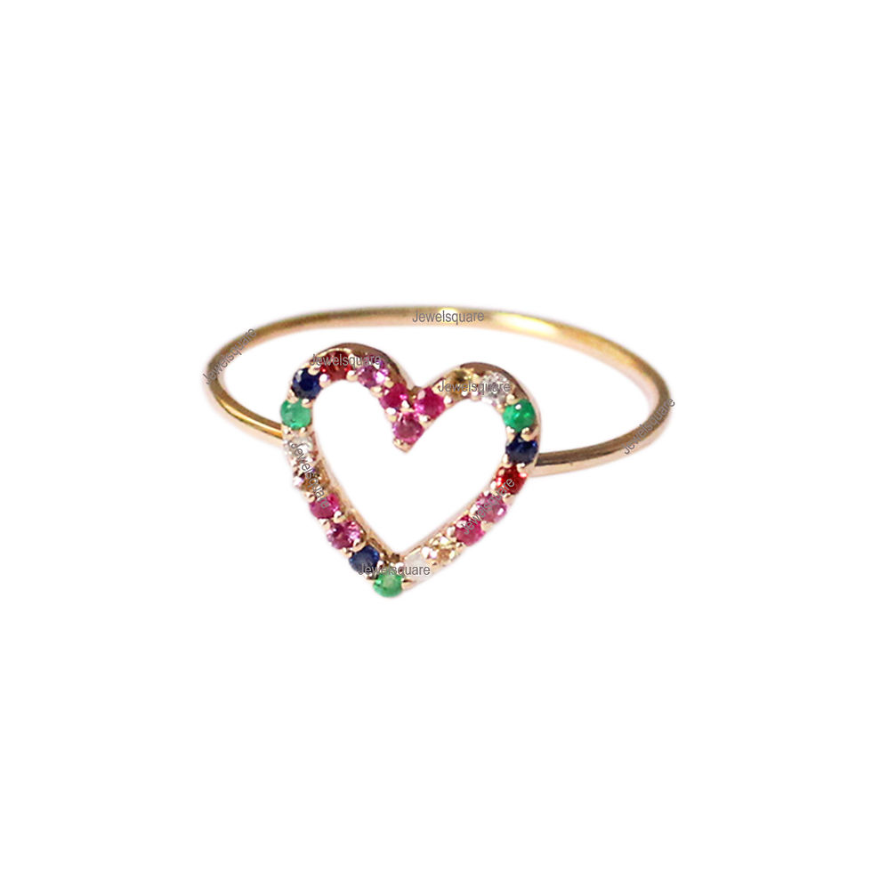 Thumbnail: Rainbow Heart Ring in 14k Yellow Gold Fine Jewelry