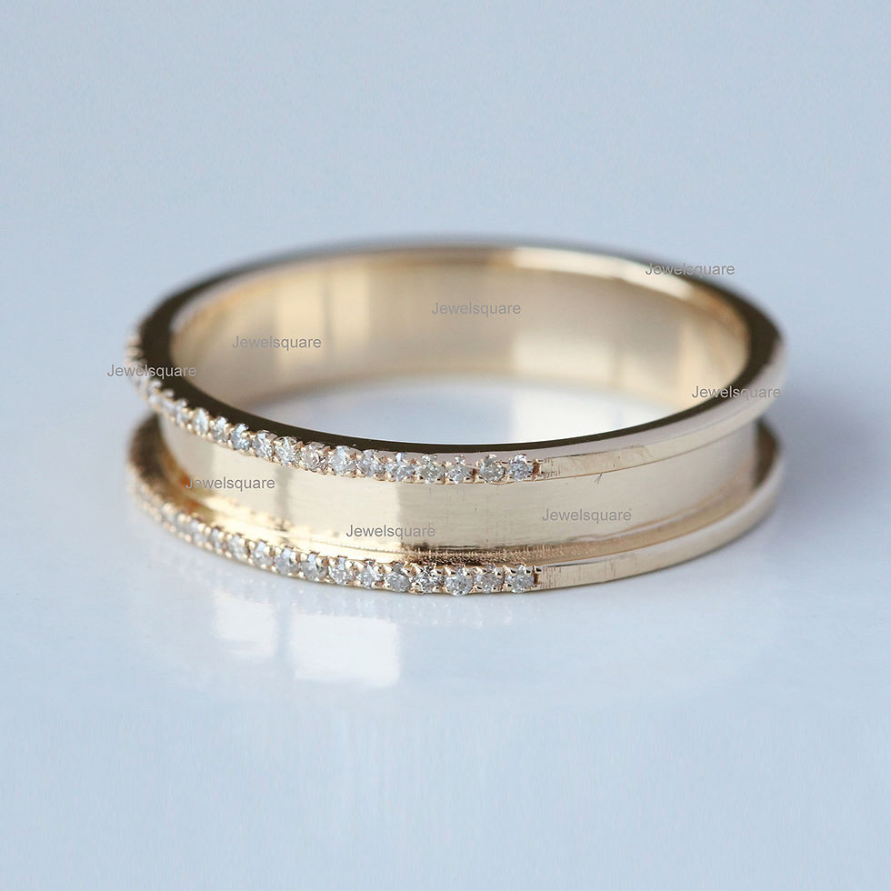 Thumbnail: 14k Solid Yellow Gold Double Line Diamonds Wide Wedding Band
