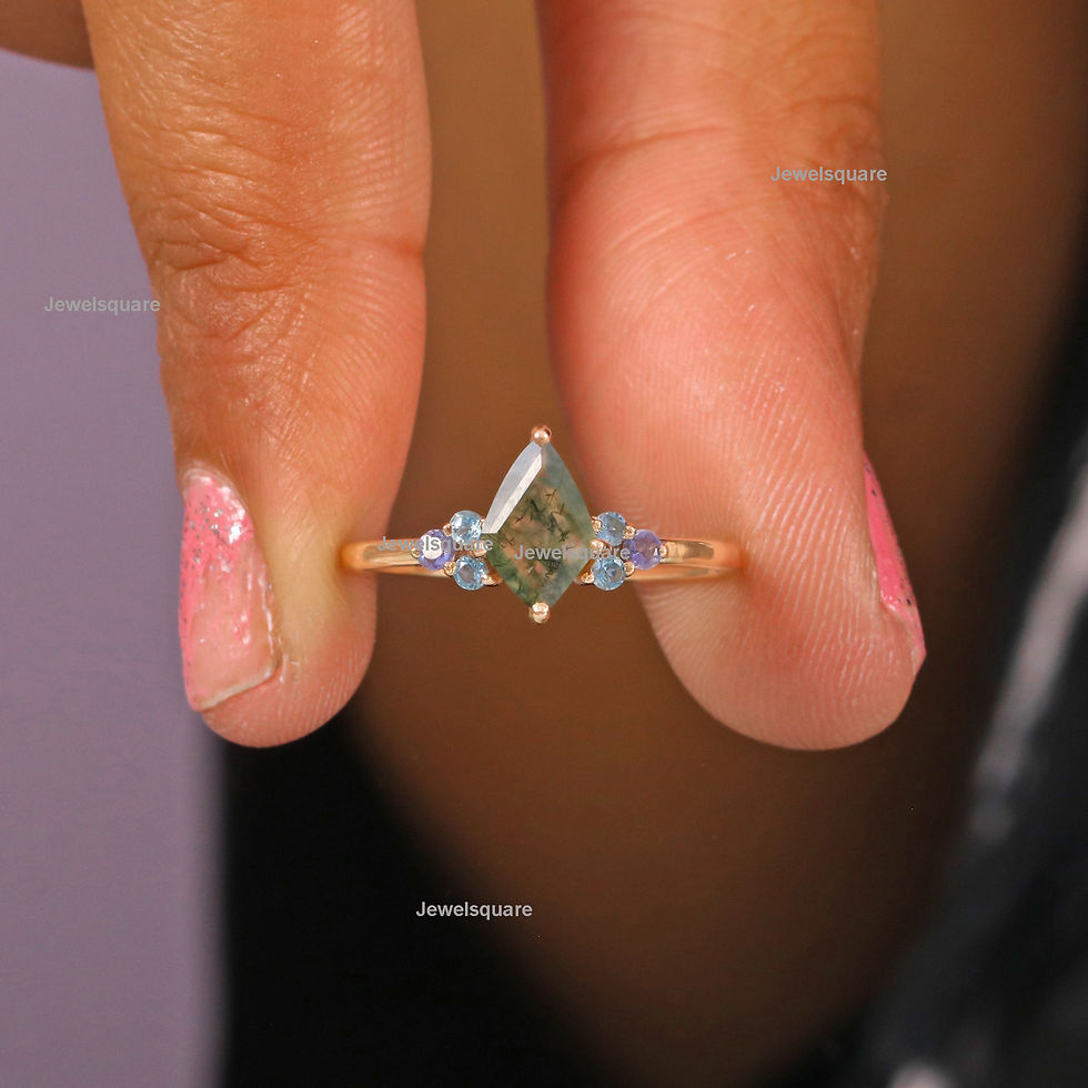 Thumbnail: Kite Moss Agate, Blue Topaz & Tanzanite Stacking Ring, 925 Sterling Silver  Ring