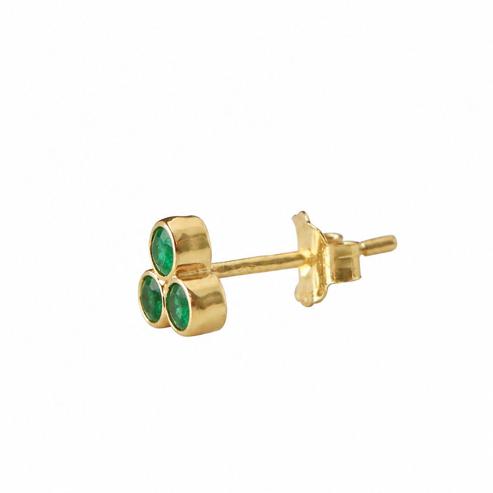 Thumbnail: Trio Emerald Bezel Set Studs Earrings, Solid 14k Yellow Gold Jewelry