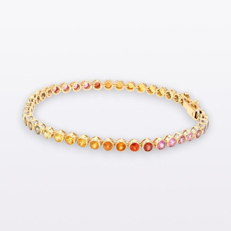 Natural Multi Sapphire Ombre Rainbow Tennis Bracelet in 14k Gold