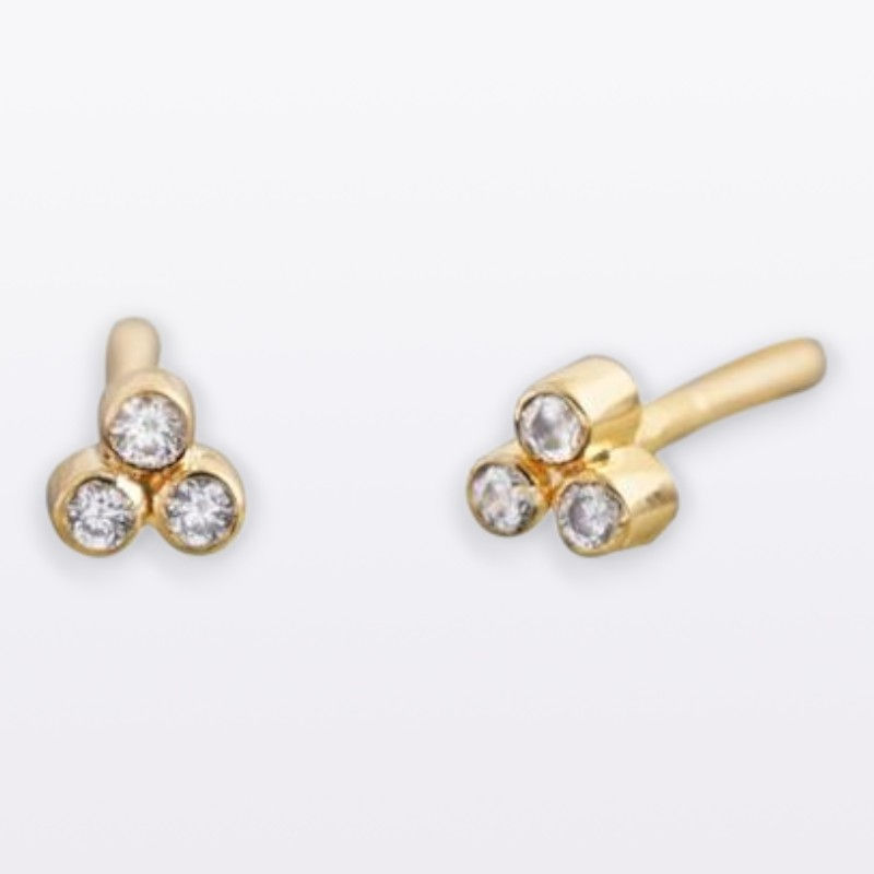 Natural 3 Diamond Stud in 14k Gold Jewelry For Gift