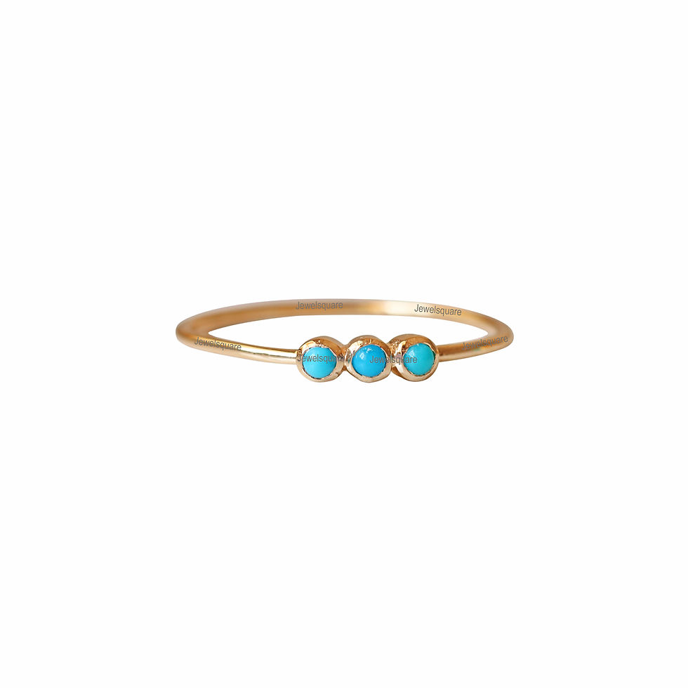 Thumbnail: 14k Solid Yellow Gold 3 Turquoise  Bezel Set Ring Fine Petite Jewelry