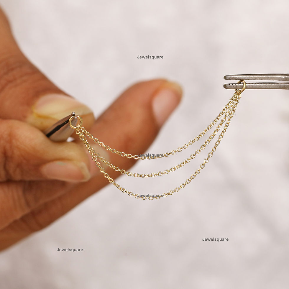 Thumbnail: 14k Solid Yellow Gold Triple Chain  Enhancer Earring For Stud Earring