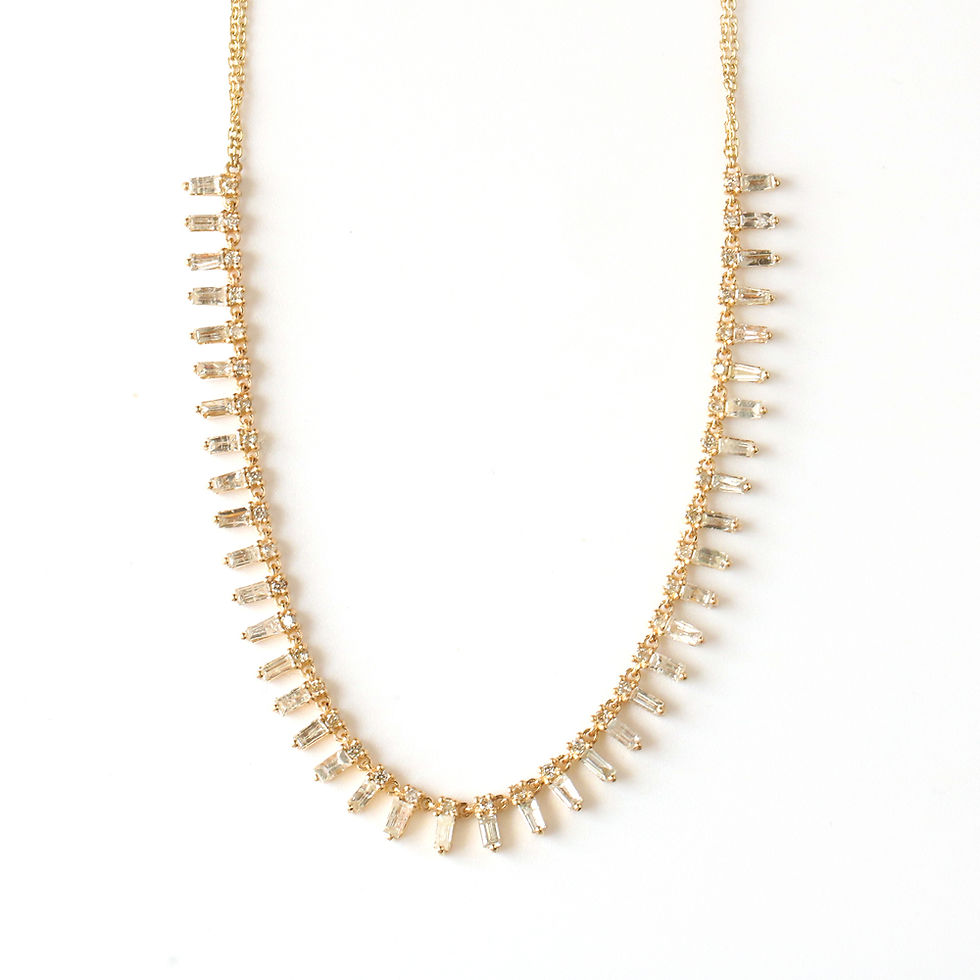 Thumbnail: 40 Baguette Diamond Spike Choker Necklace in Solid 14k Yellow Gold Jewelry.