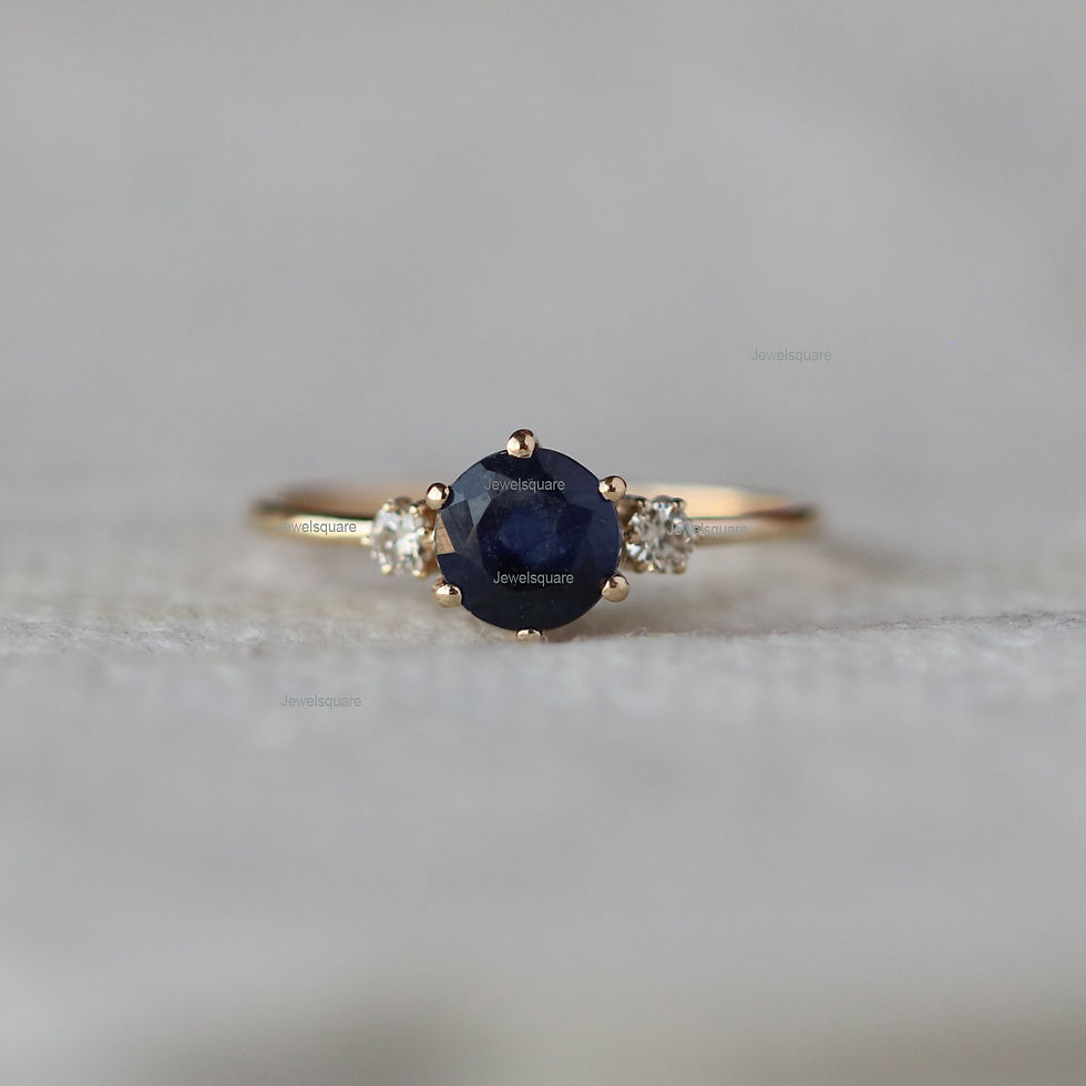 Thumbnail: 1.60ct Natural Solitaire Blue Sapphire & Real Diamond Band Ring 14k Yellow Gold