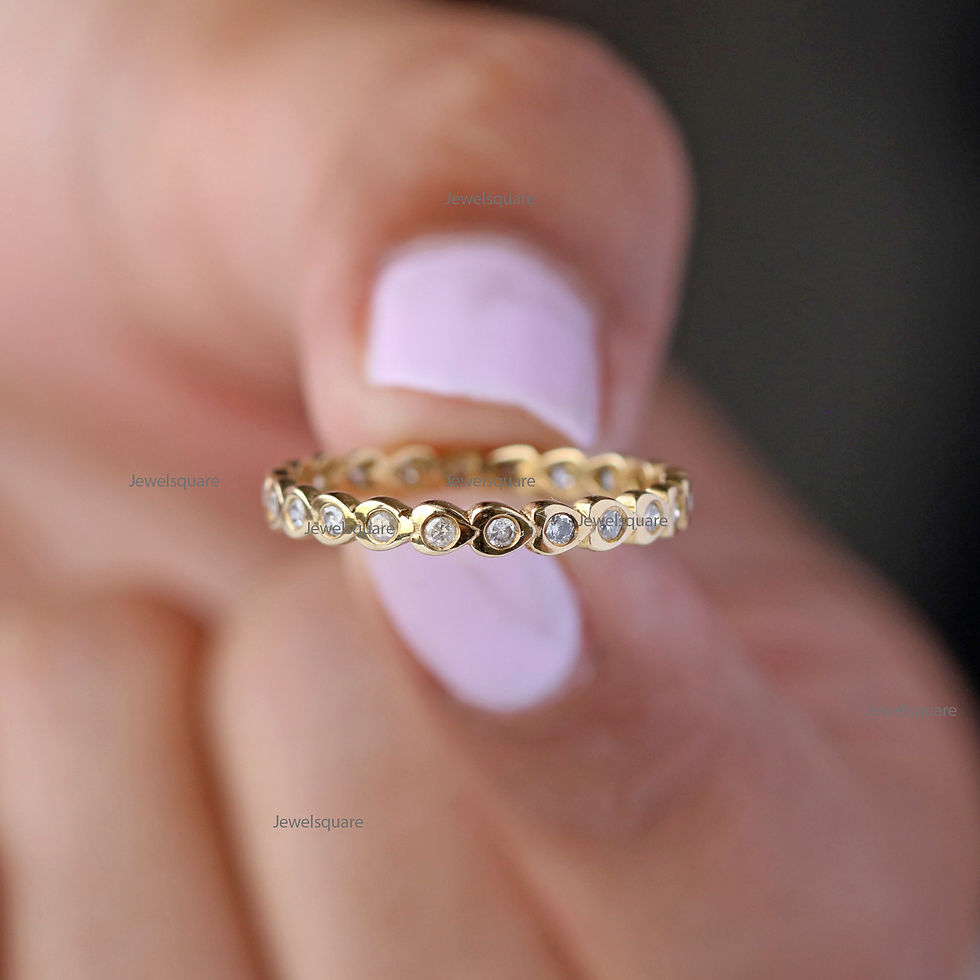 Thumbnail: Natural Diamond Heart Eternity Band Ring In Solid 14k Yellow Gold Ring.