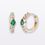 Thumbnail: Natural Pear Emerald & Diamond Huggies Hoops in Solid 14k Yellow Gold Earrings.