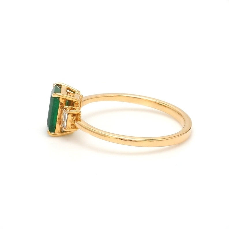 Thumbnail: Octagon Cut Emerald Wedding Band Ring, Natural Baguette Diamond 14k Gold Ring,