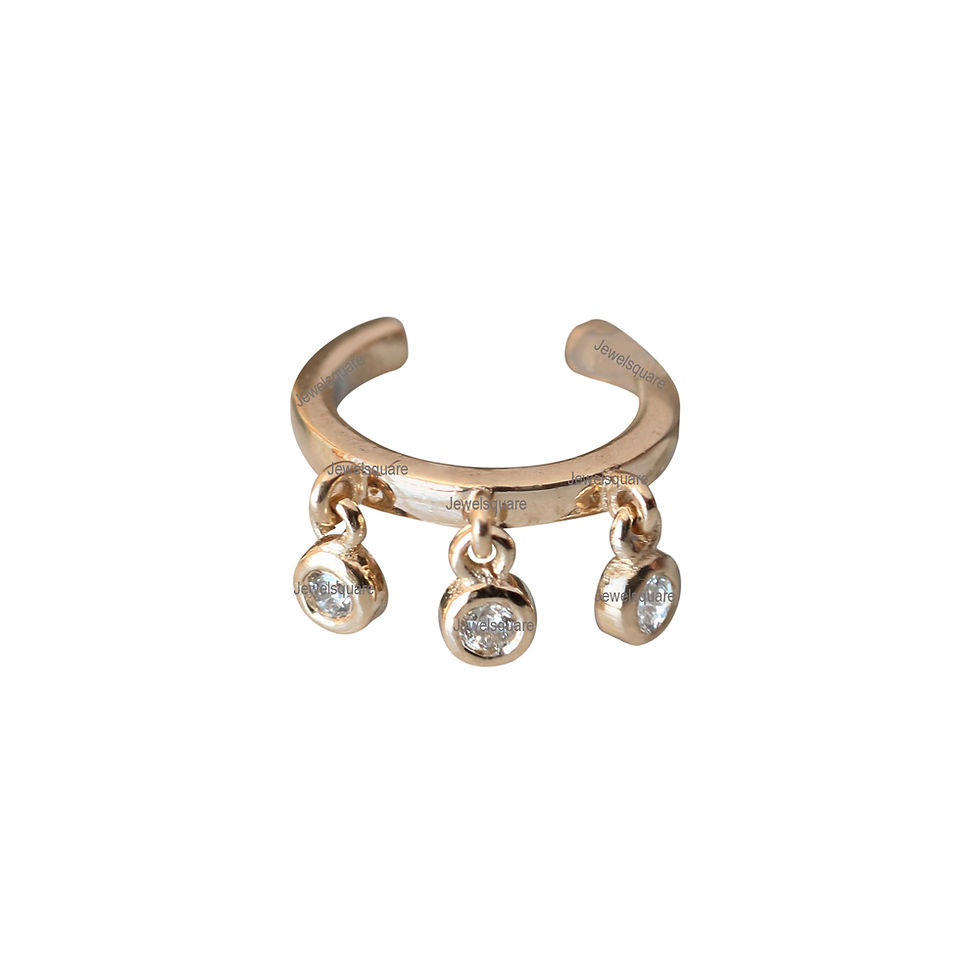 Thumbnail: Natural Diamond Drop Ear cuff Earring in 14k Yellow Gold Valentine's Day Jewelry