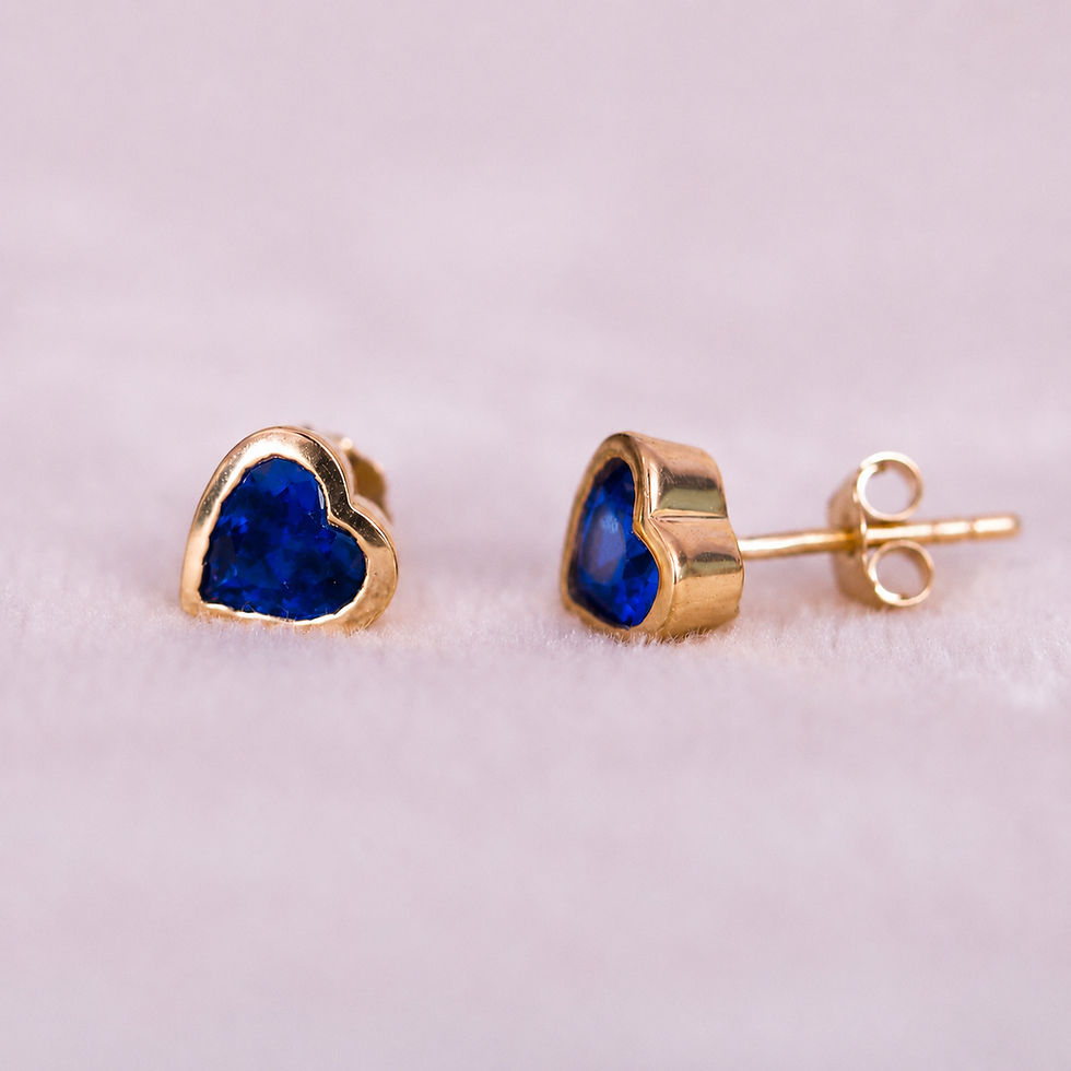 Thumbnail: Blue Sapphire Heart Studs Earrings, Solid 14k Yellow Gold Jewelry