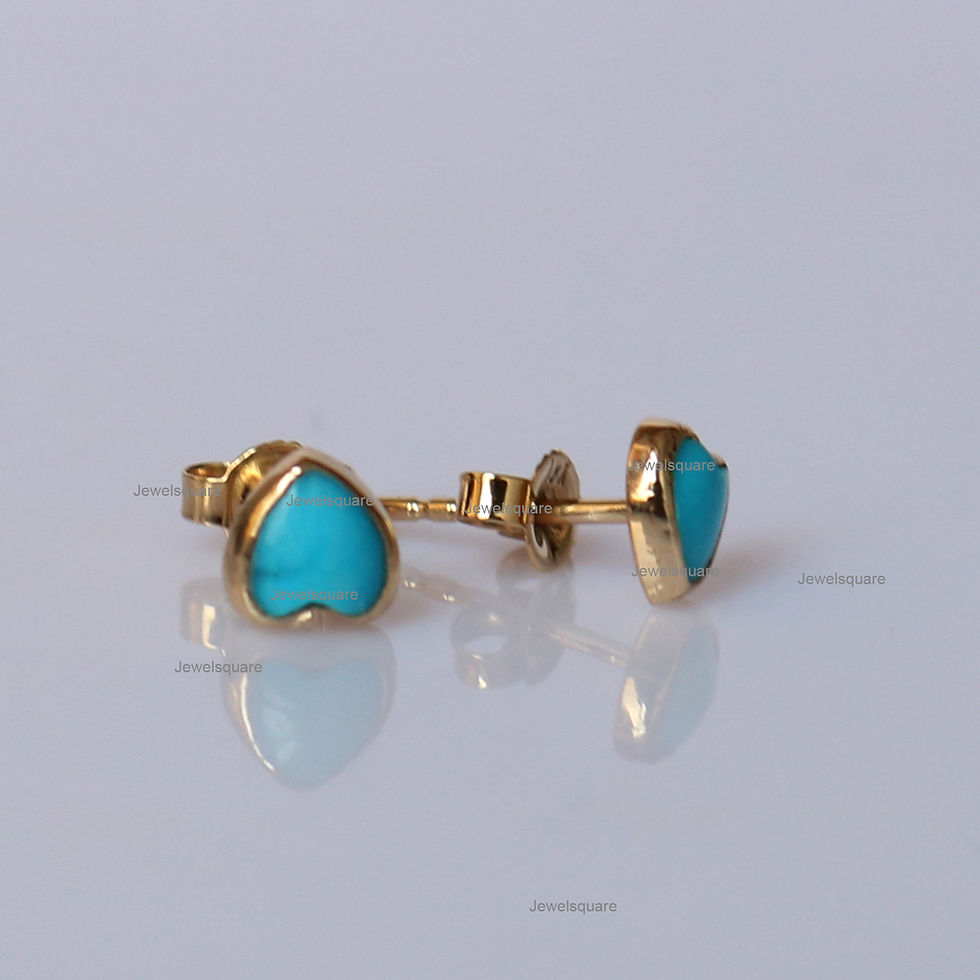 Thumbnail: Beauty Sleeping Heart Turquoise Studs in 14K Yellow Gold Earring, Handmade Fine