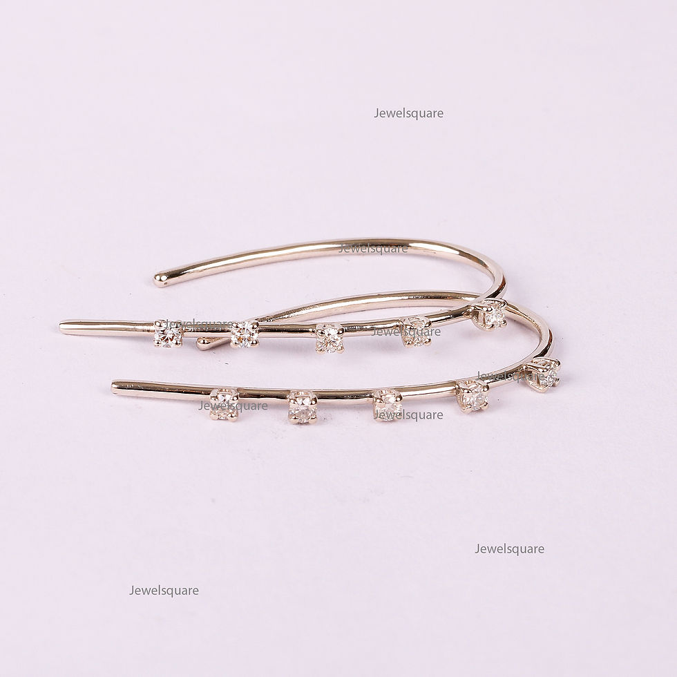 Thumbnail: 14k White Gold Wire Threader Hoop Earrings, White Diamond Open Hoop Wire Earring