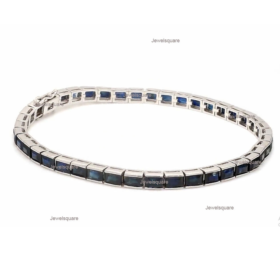 Thumbnail: 3x4.5MM Baguette Blue Sapphire Tennis Bracelet In 14k Solid Yellow Gold Fine