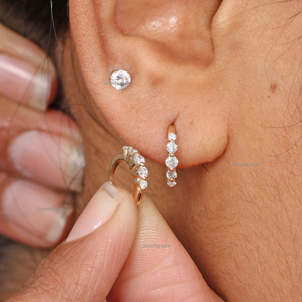 Thumbnail: Graduation Diamonds Hoop Earrings, 14k Yellow gold Natural Diamond Huggies