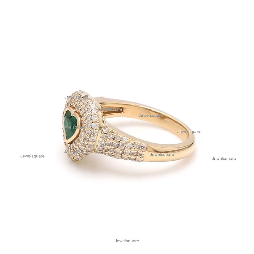 Thumbnail: 0.50ct Heart Emerald & Natural 0.65ct Diamond Halo Band Ring, 14K Yellow Gold