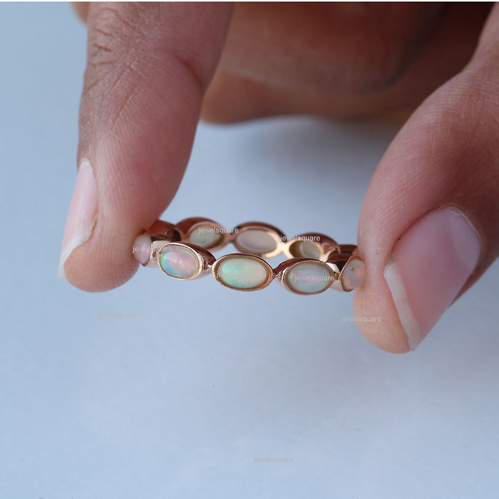Thumbnail: Oval Ethiopian Opal Bezel Set Full Eternity Band Ring in 14kYellow Gold