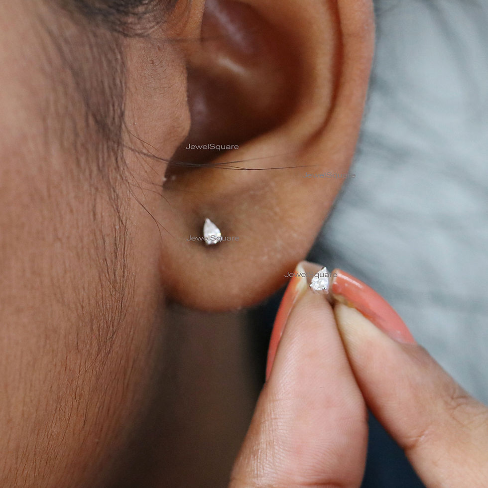 Thumbnail: Solitaire Pear Moissanite Studs Earring, Solid 14k White Gold Push Back Studs