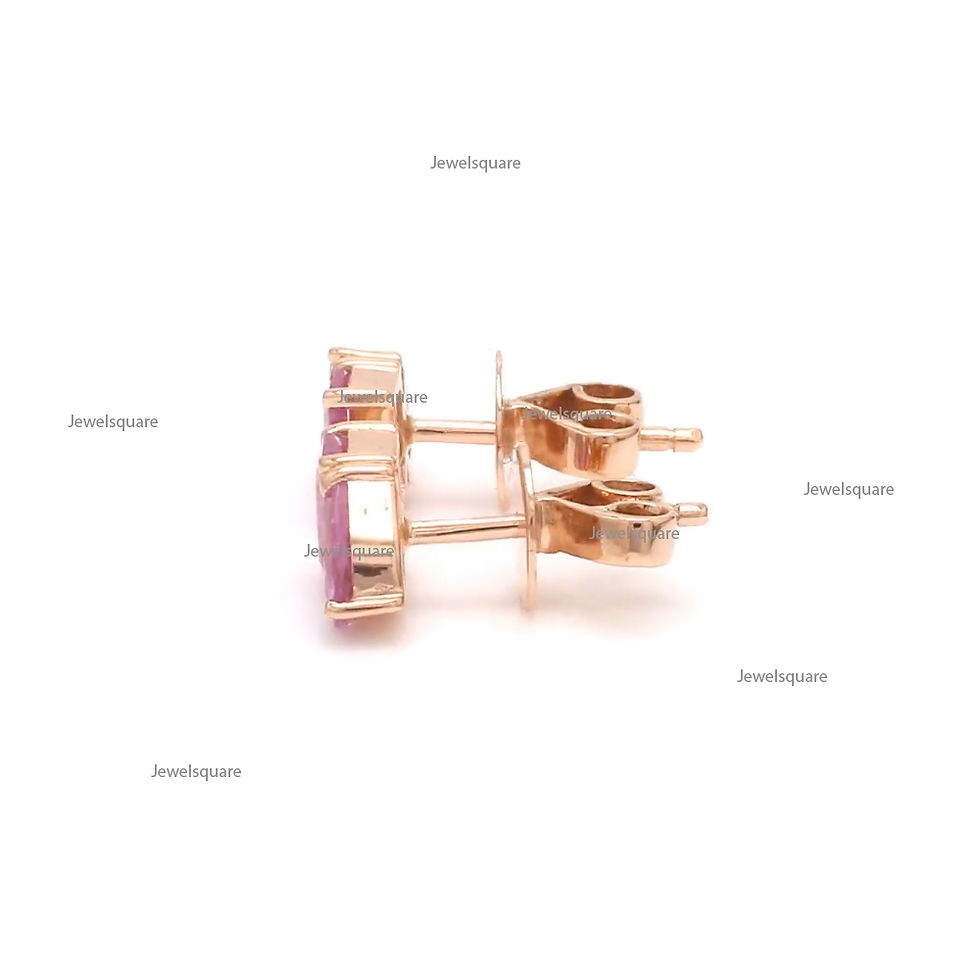 Thumbnail: Pear & Octagon Pink Sapphire Studs Earrings 14k Solid Gold Wedding Jewelry
