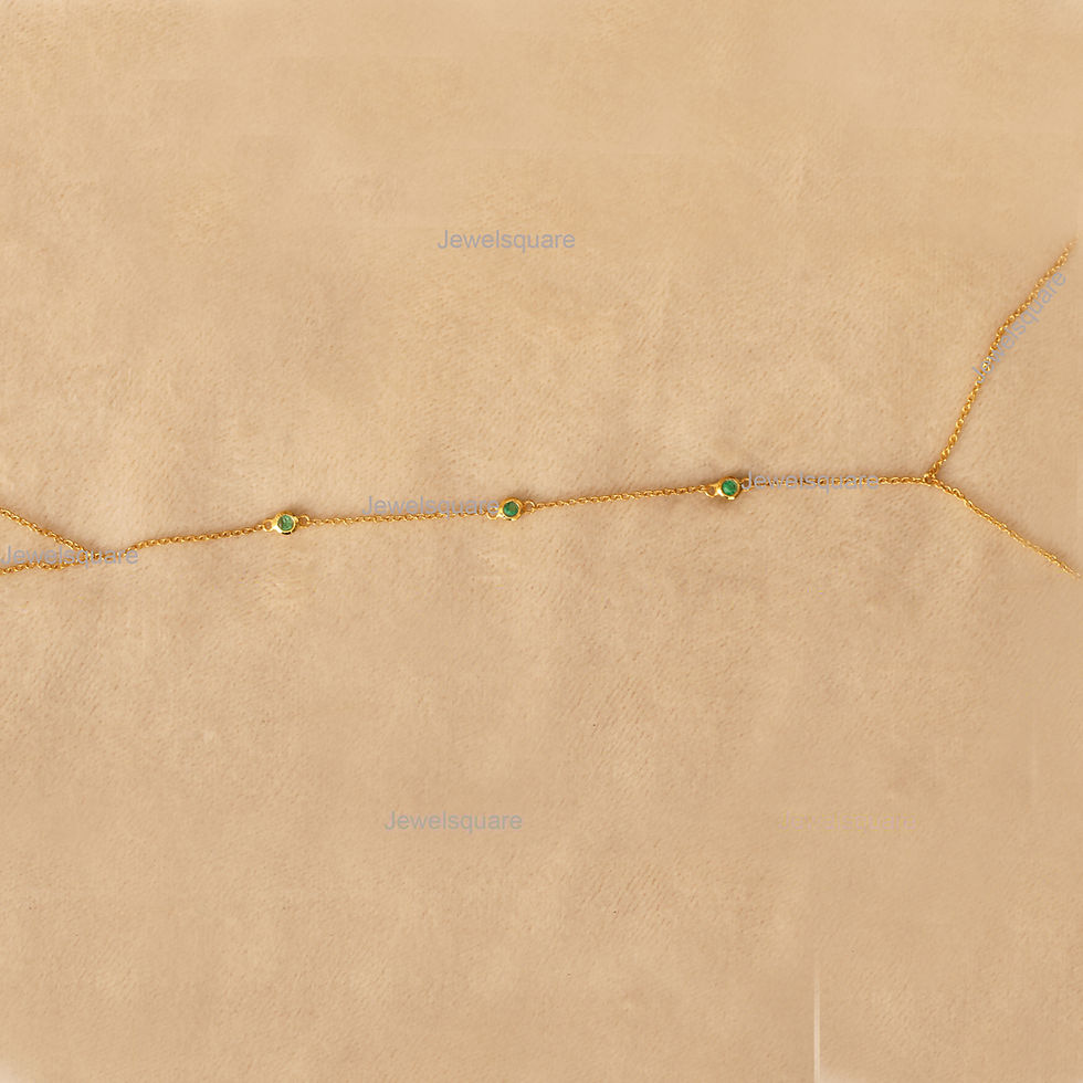 Thumbnail: Natural 3 Emerald Gold Chain Salve Bracelet in 14k Yellow Gold Bracelet