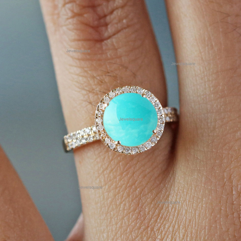 Thumbnail: Turquoise & Diamond Double Band Ring, 14k Yellow Gold Dainty Engagement Ring