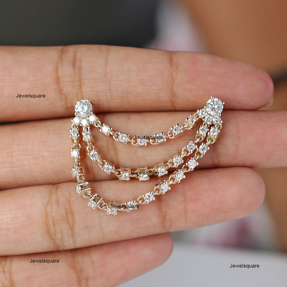 Thumbnail: Lab Grown Diamond Triple Layer Chain Earring Solid 14K Yellow Gold Jewelry