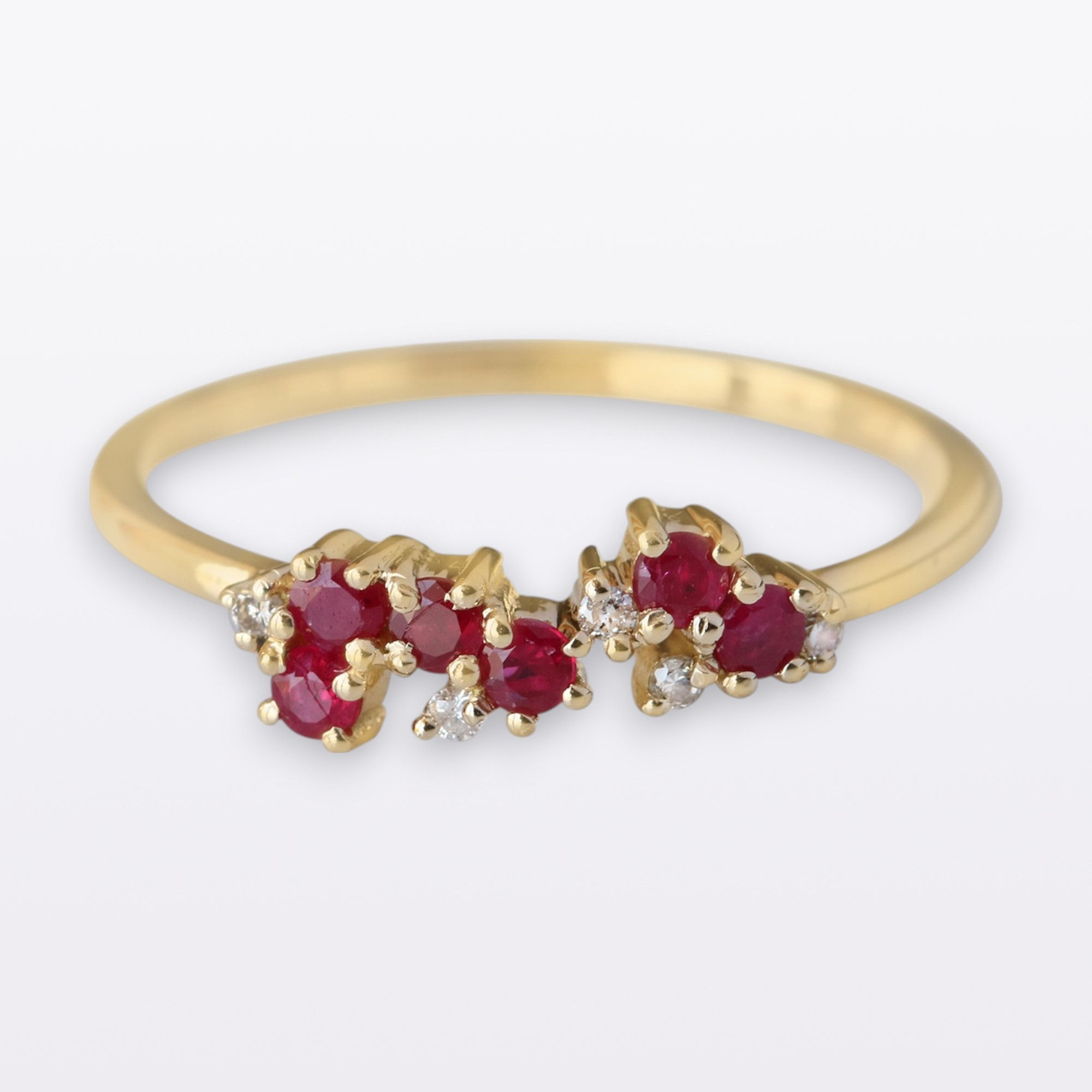Solid 14k Gold Ring/ Genuine Ruby & Diamonds Cluster Ring