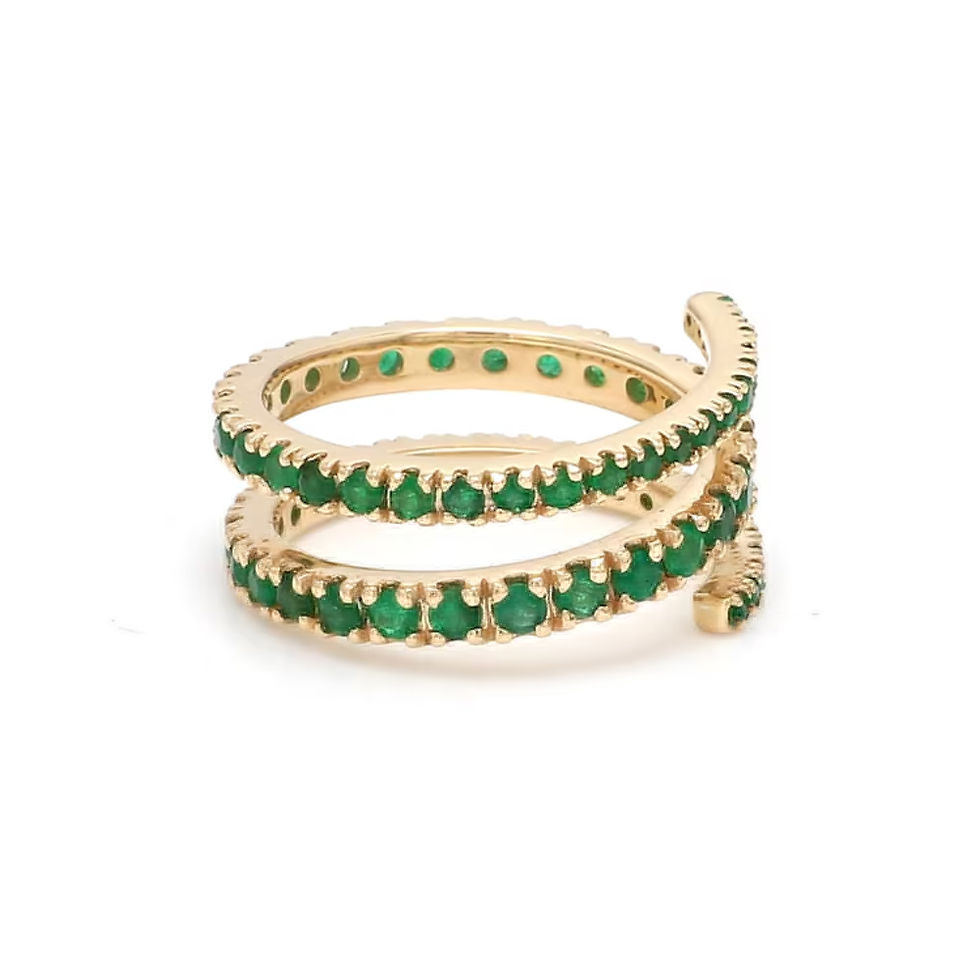 Thumbnail: Zambain Emerald Spiral Band Ring In Solid 14K Yellow Gold Handmade Fine Jewelry