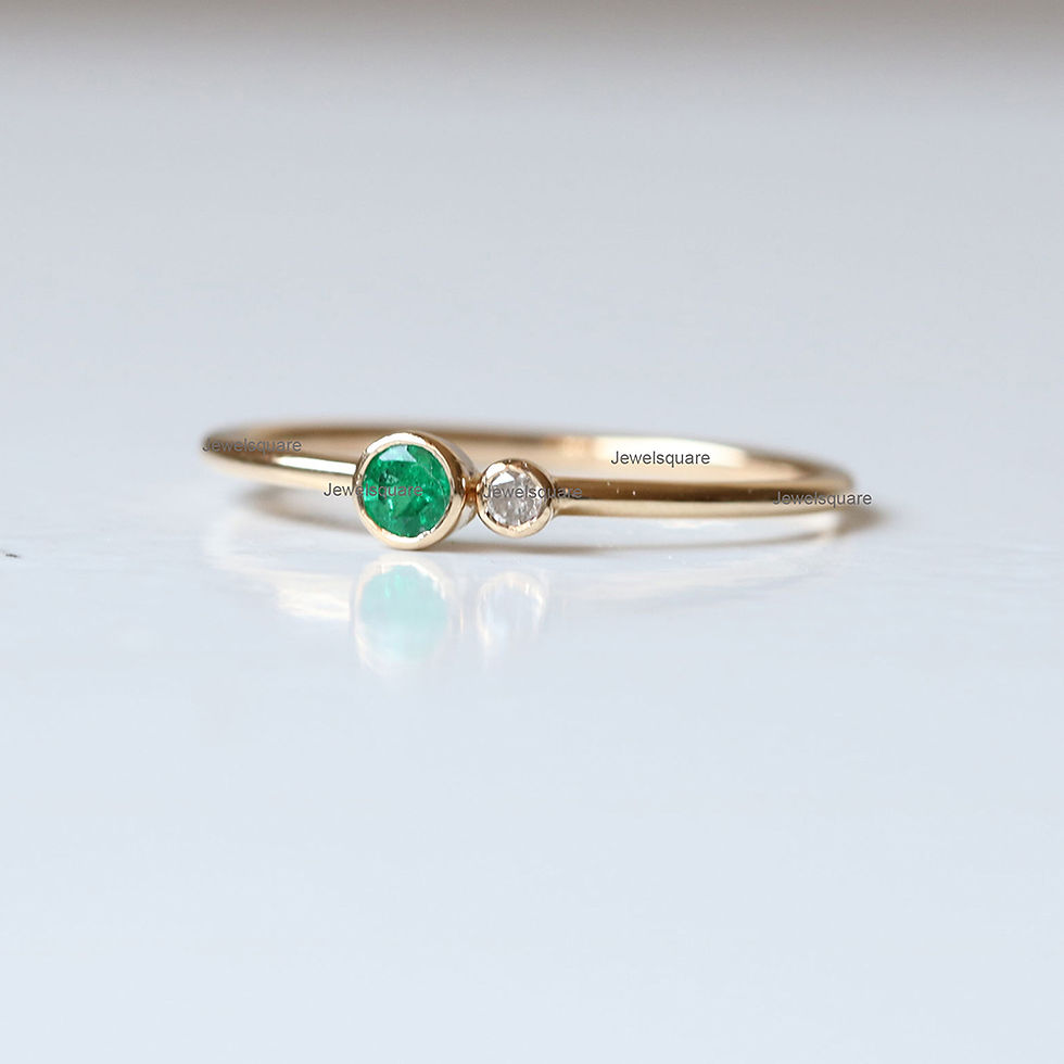 Thumbnail: Solitaire Emerald & Diamond Delicate Ring in 14k Yellow Gold Jewelry.