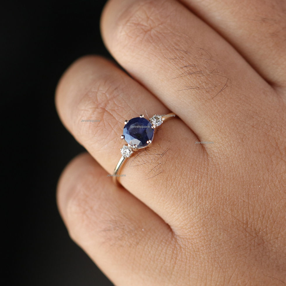 Thumbnail: 1.60ct Natural Solitaire Blue Sapphire & Real Diamond Band Ring 14k Yellow Gold