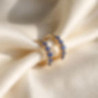Thumbnail: Five Graduated Blue Sapphire Huggie Hoop Earrings, Solid 14K Yellow Gold Jewelry