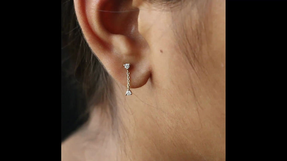 Thumbnail: Solid 14kYellow Gold & Diamond Chain Drop Stud, Handmade Fine Jewelry.