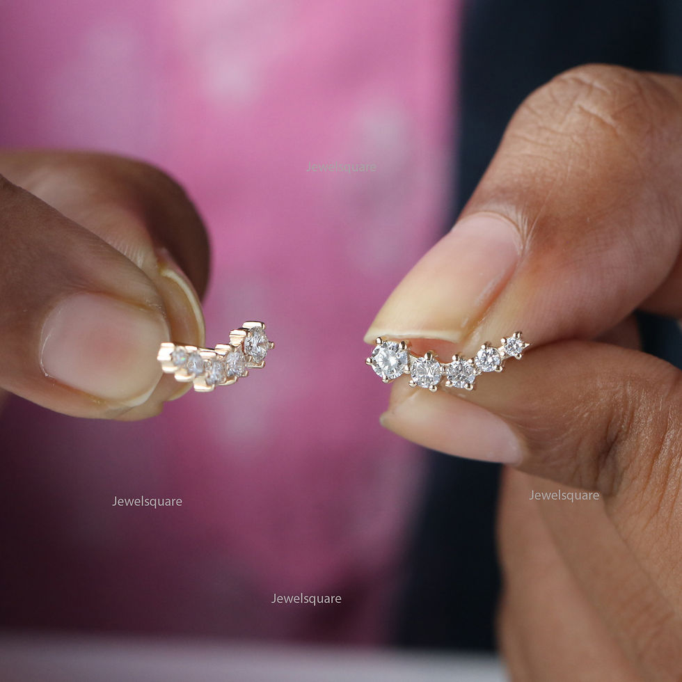 Thumbnail: Natural Five Diamond Graduation Climber Earring 14K Gold, Handmade Jewelry