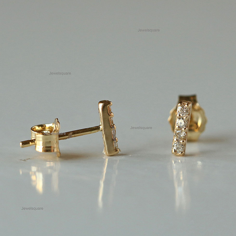 Thumbnail: Natural Diamond Studs In 14K Yellow Gold Jewelry, Bar Studs Earrings.