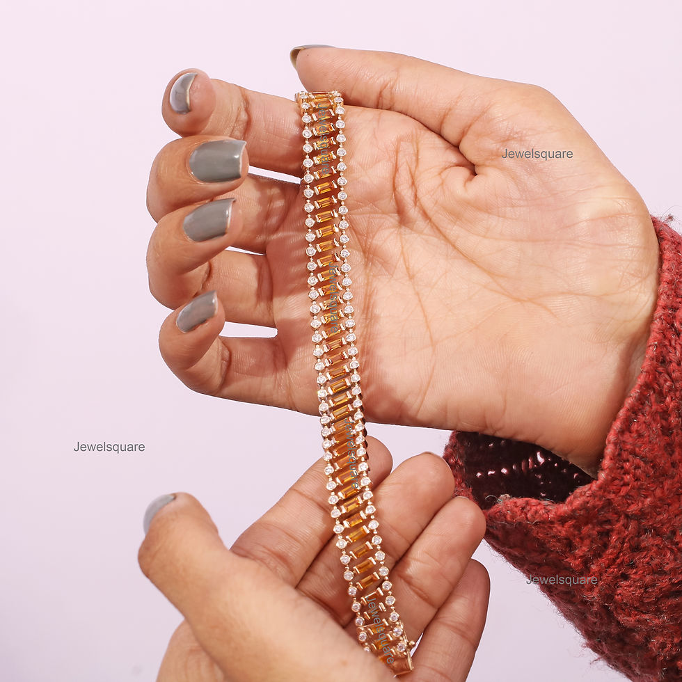 Thumbnail: Natural Baguette Orange Sapphire & Diamond Tennis Bracelet In 14k Yellow Gold