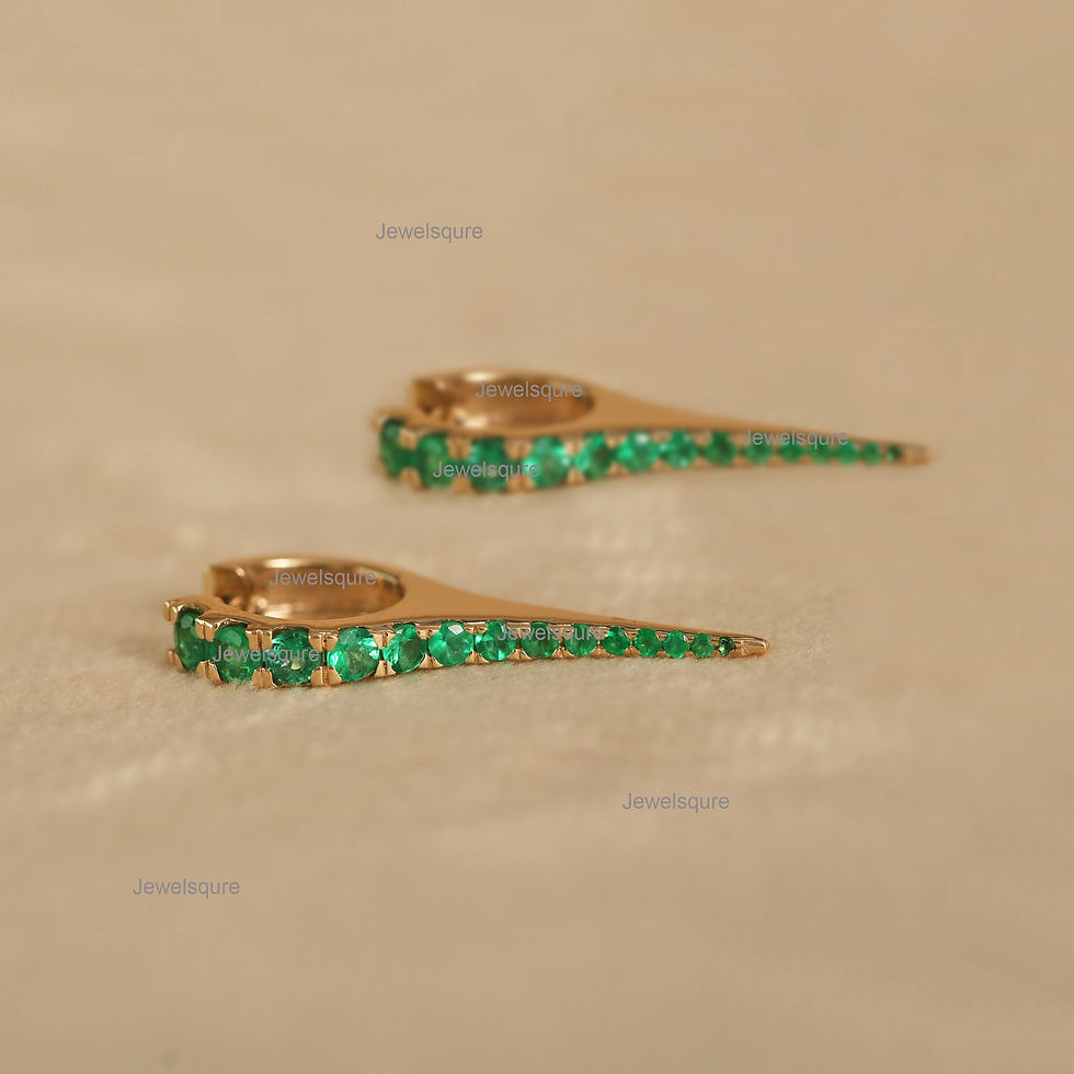 Thumbnail: Natural Emerald Long Spike Hoop Earrings 14k Solid Gold Graduation Spike Huggies