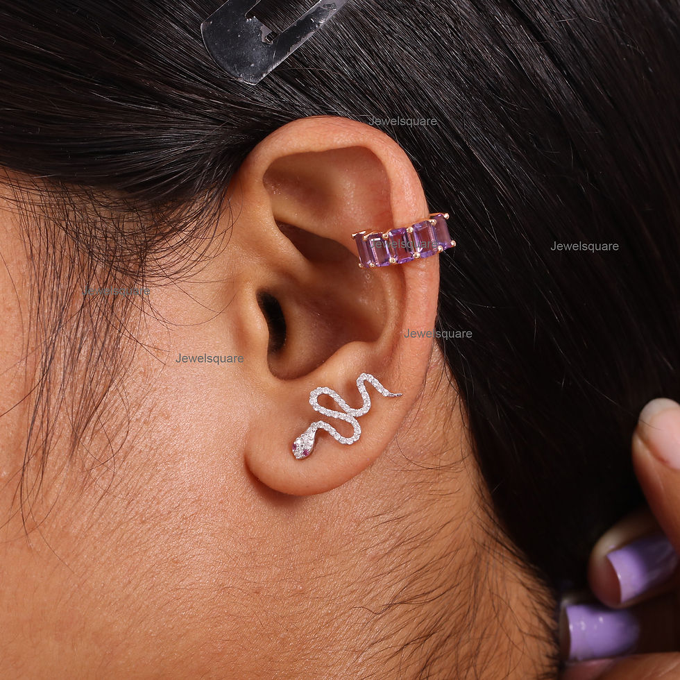 Thumbnail: 5x3mm Natural Octagon Pink Sapphire Open Ear Cuff Earrings In 14k Yellow Gold