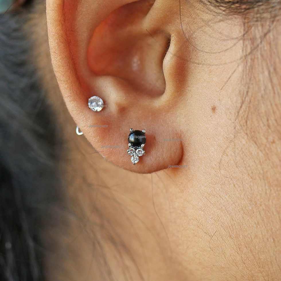 Thumbnail: Solid 14k Yellow Gold Black Onyx & Diamond Studs In 14KYellow Gold Spina Earring
