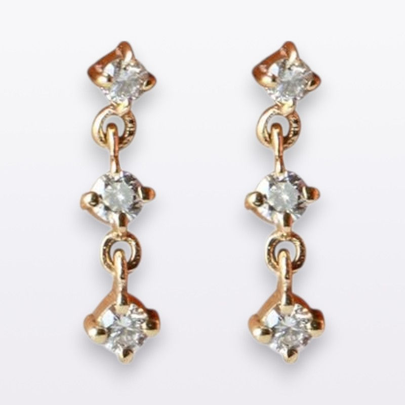 Trio Diamond Drop Earrings Set 14k Yellow Gold