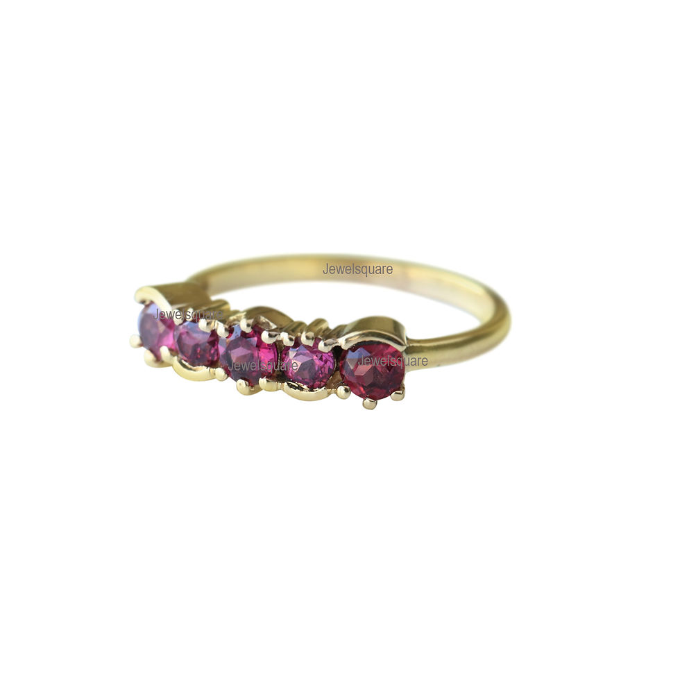 Thumbnail: Solid 14k Yellow Gold 5 Garnet Gemstone Cluster Wedding Ring