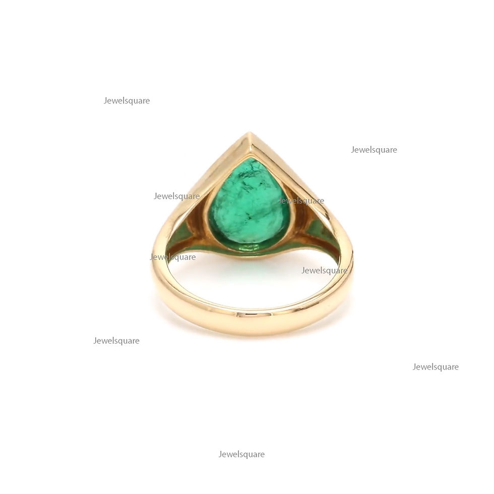 Thumbnail: Solitaire Pear Cut Emerald Signet Ring, 14K Solid Gold Wedding Ring,