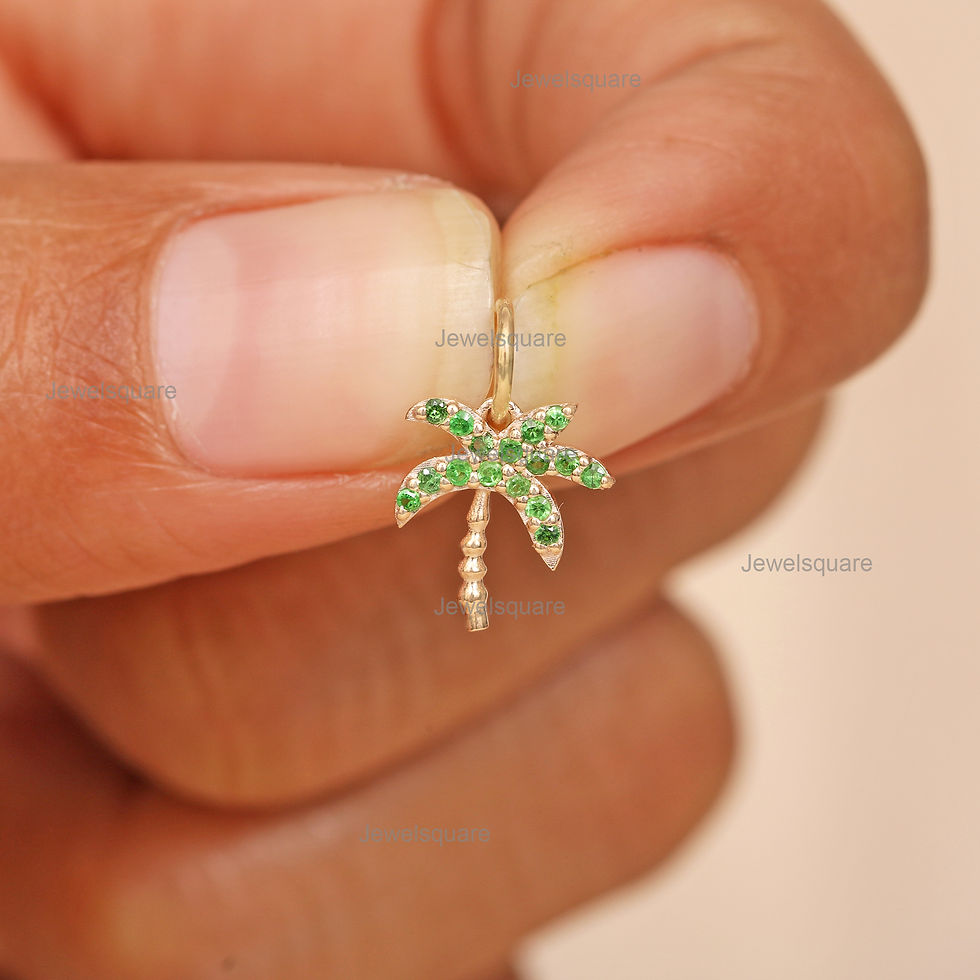 Thumbnail: 14k Yellow Gold Palm Tree Pendant, Natural Emerald Charm Pendant
