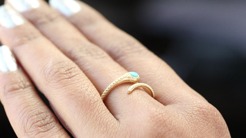 Thumbnail: Pear Arizona Turquoise with Gold Beaded Eternity Band Snake Open Ring 14k Gold