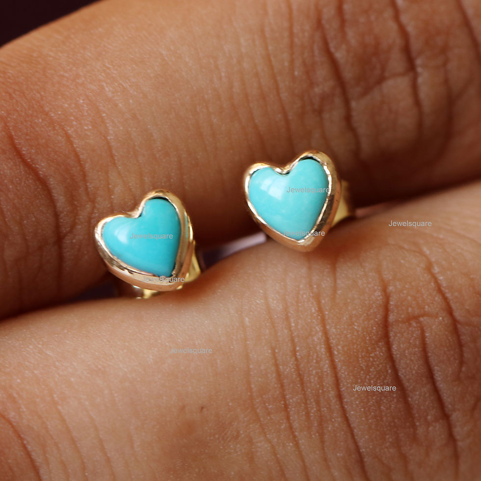 Thumbnail: Beauty Sleeping Heart Turquoise Studs in 14K Yellow Gold Earring, Handmade Fine