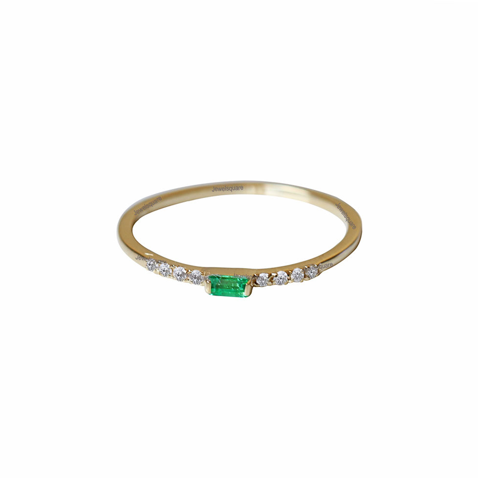Thumbnail: Baguette Emerald Diamond Ring in 14k Yellow Gold Fine Jewelry