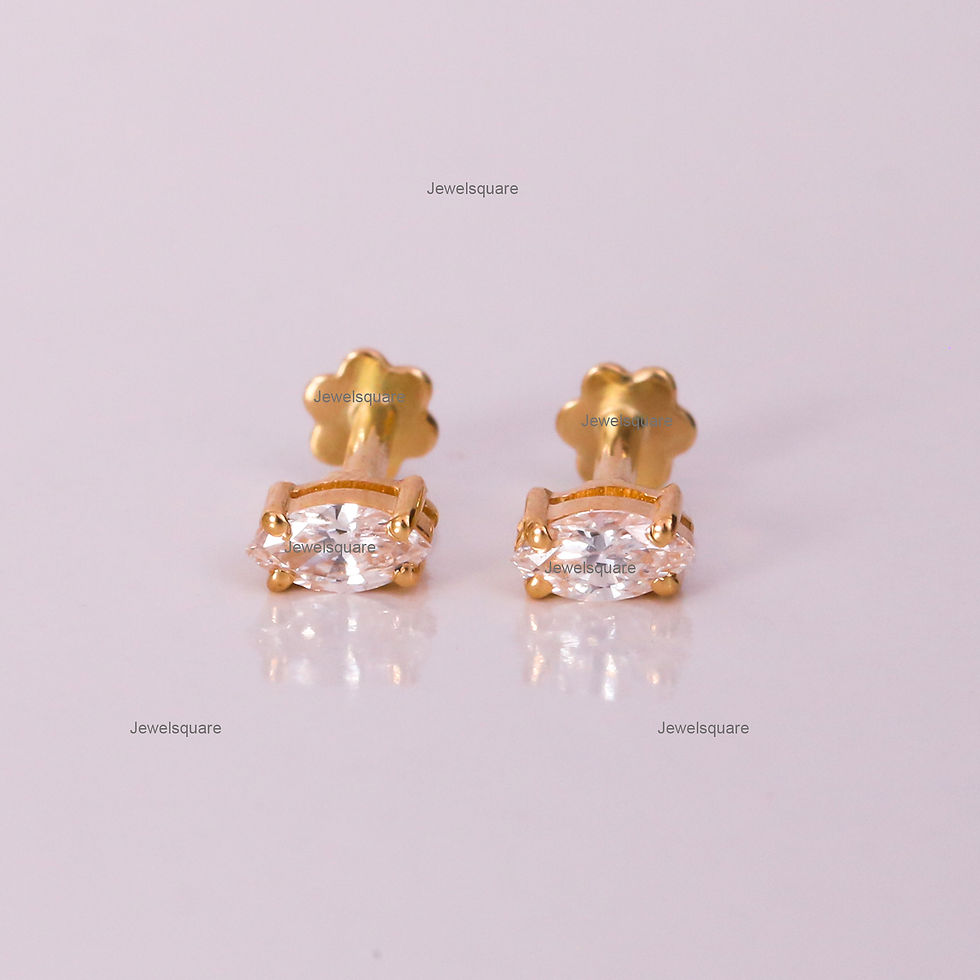Thumbnail: Natural Marquise Diamond Solitaire Stud Earrings, 14k Gold Chain Detachable Stud