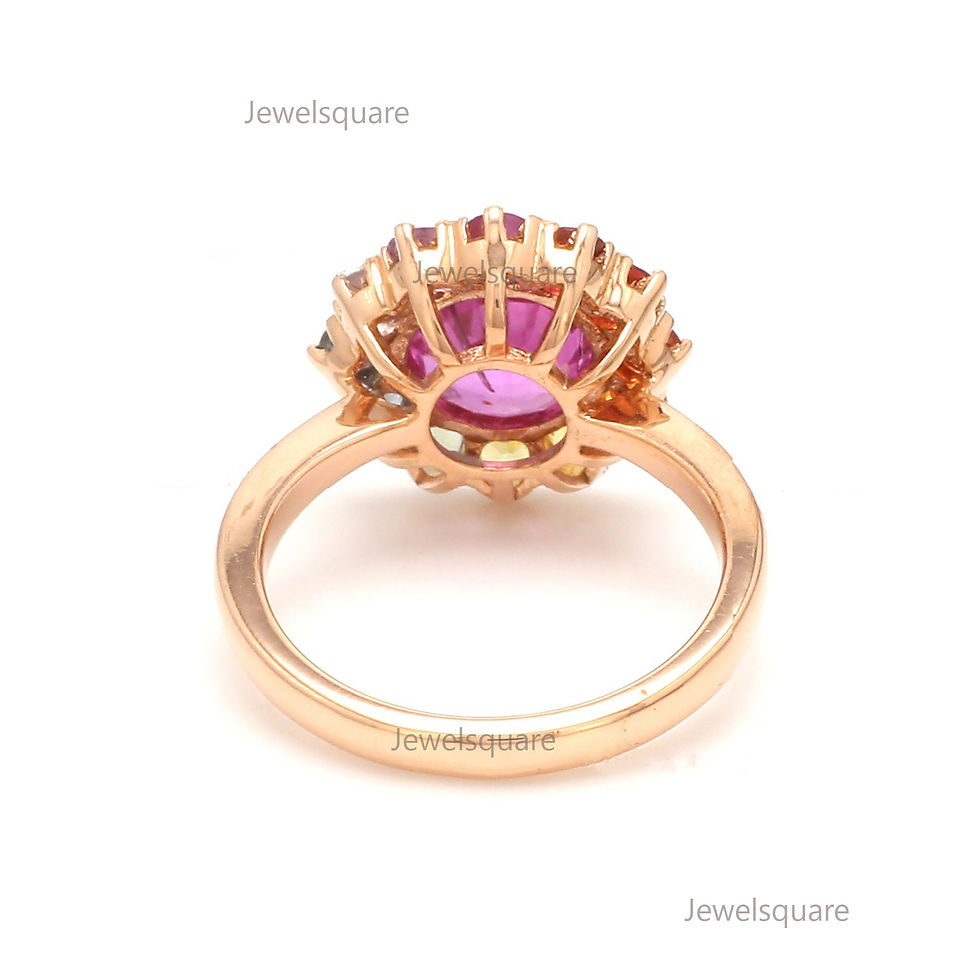 Thumbnail: Natural Pink Sapphire Halo Ring, 14K Solid Gold Rainbow Sapphire Ring
