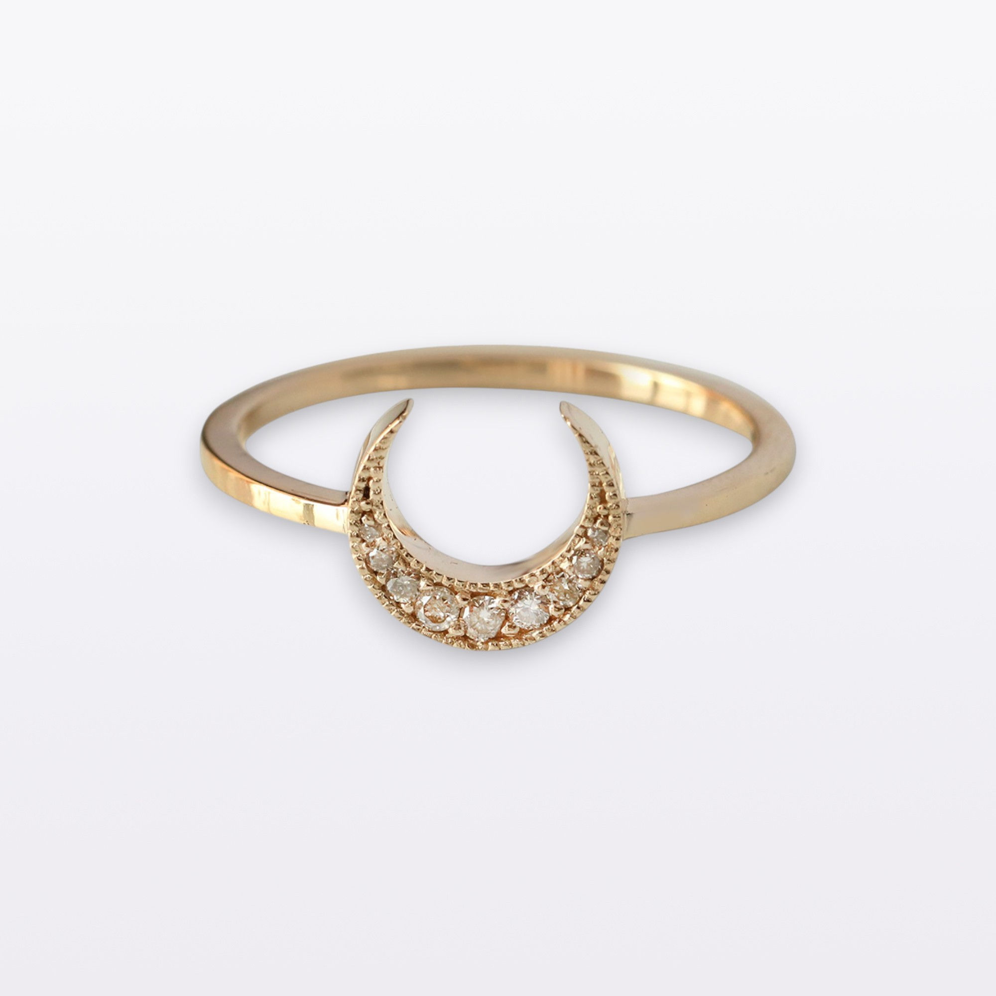 0.045ct Natural Diamonds Solid 14k Yellow Gold  Crescent Ring