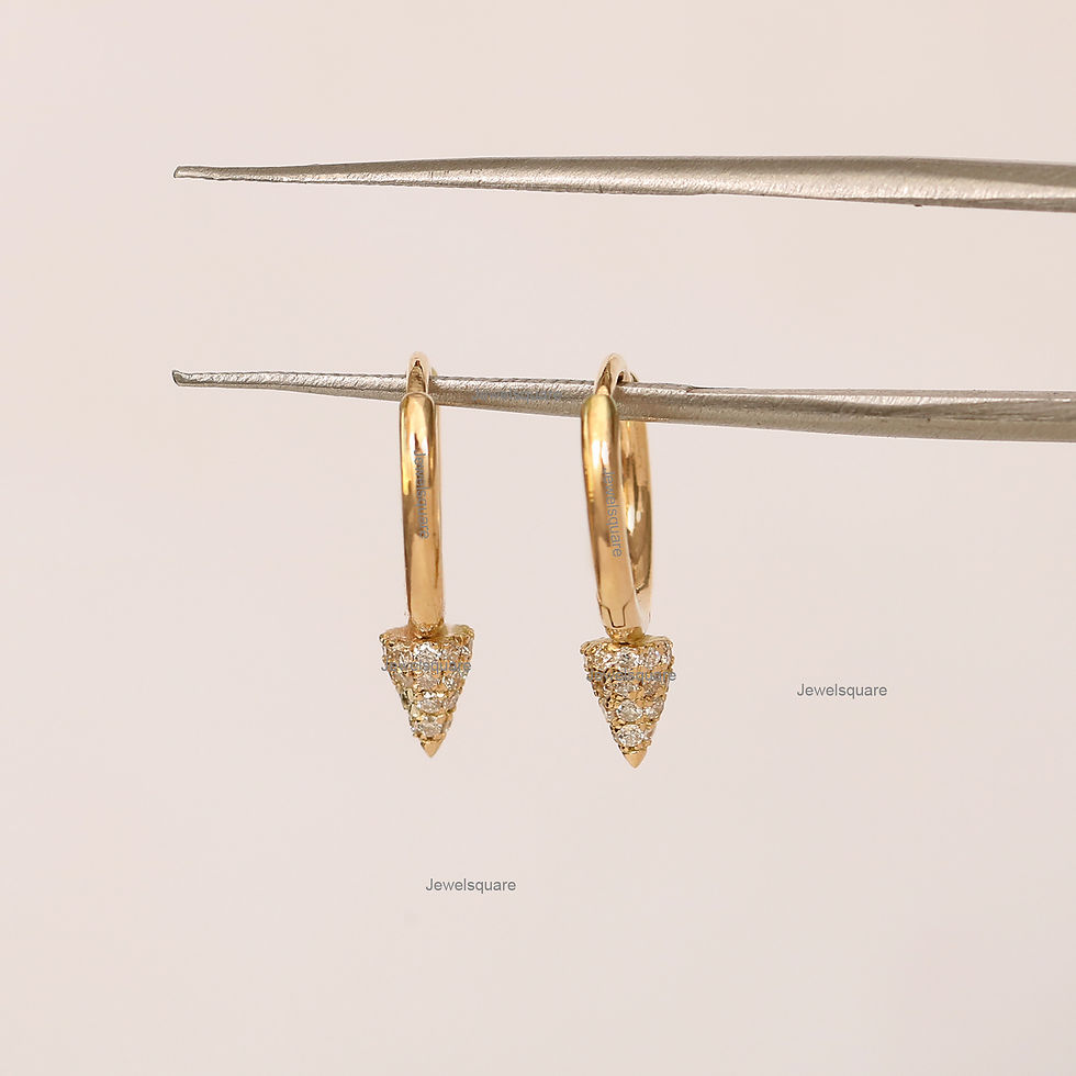 Thumbnail: Natural Pave Diamond Tear Drop Spike Hoop Earrings, 14k Yellow Gold Fine Hoops