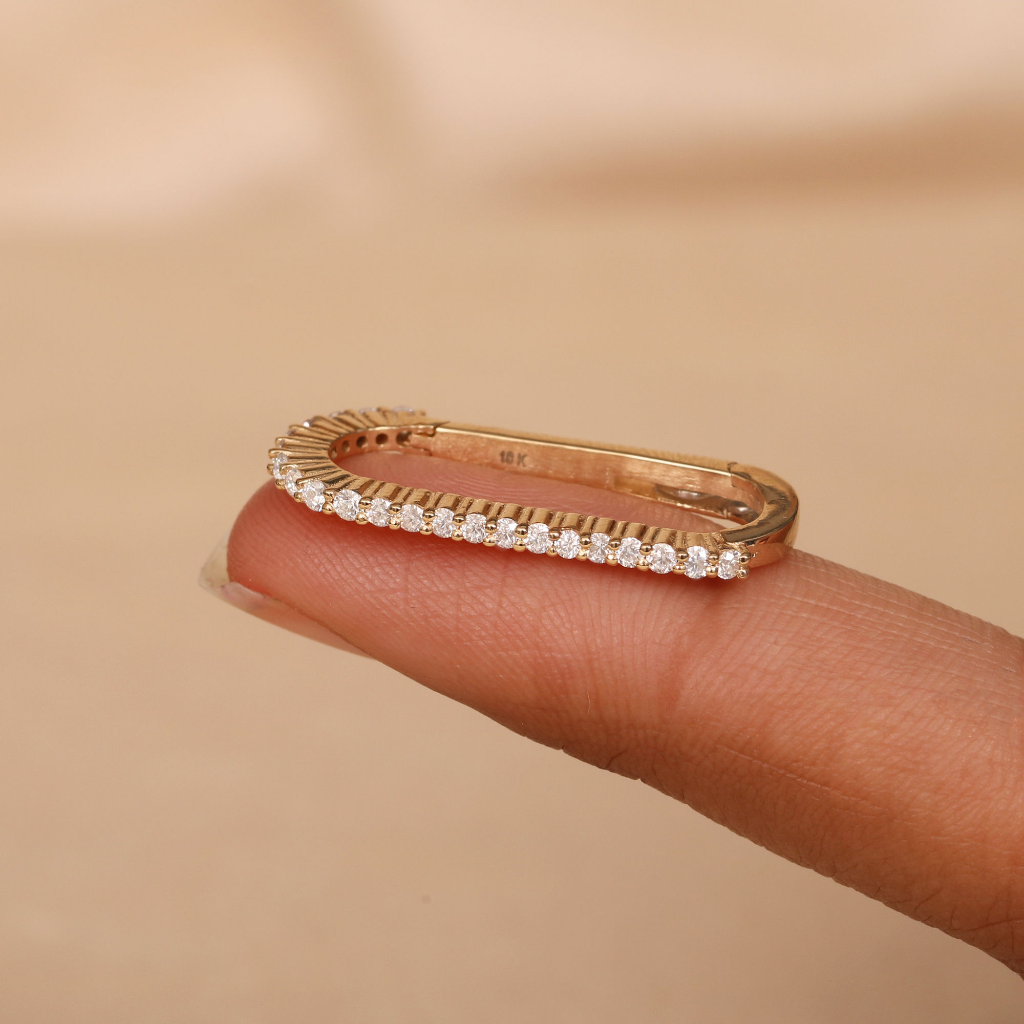 14k Solid Yellow Gold Pave Diamond Oval Lock Elongated For Bracelet, Necklace